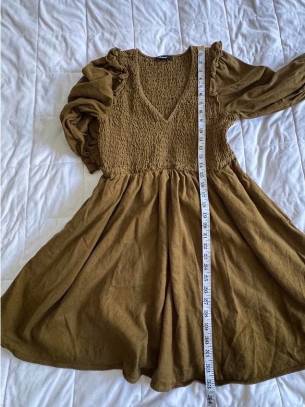Madewell Olive Brown Flannel Smocked dress with Elastic Cuffs - Picture 6 of 7